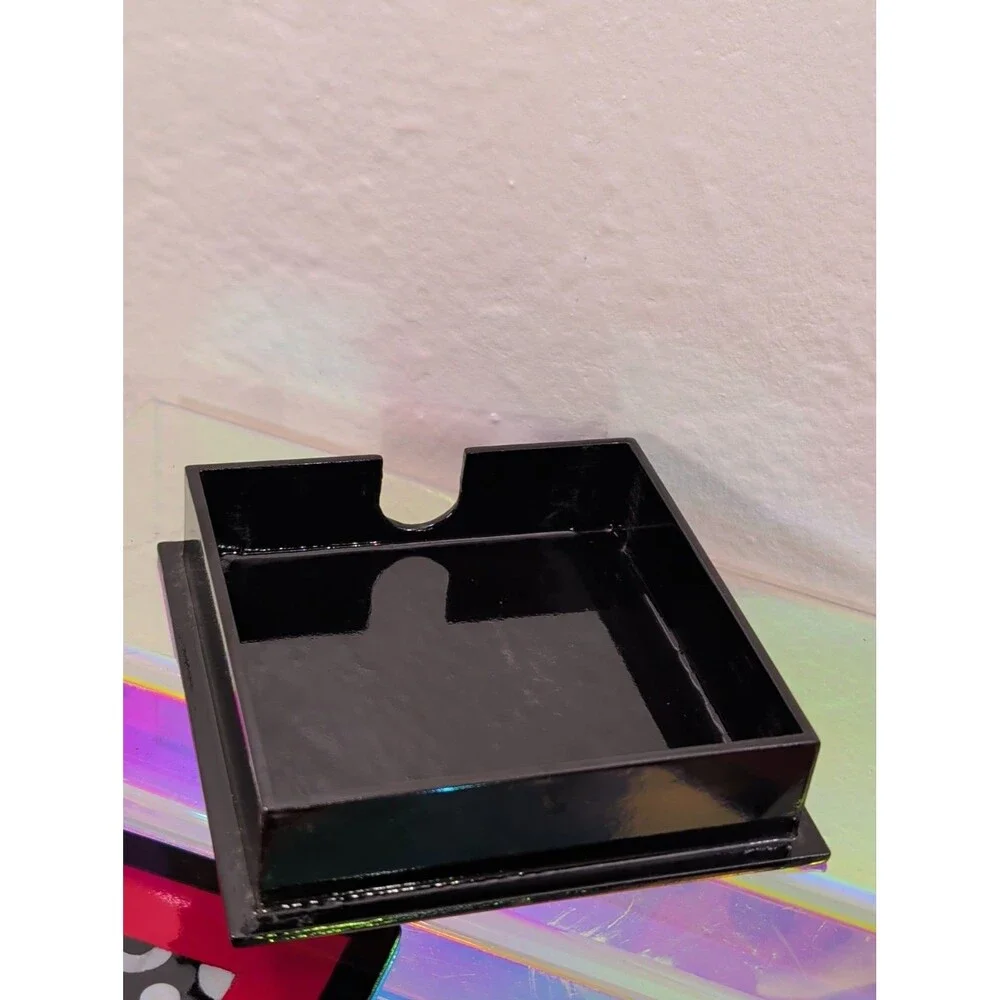 vintage article mother of pearl and lay coaster set of six with holder black red
